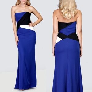 BCBGMAXAZRIA Audrianna Strapless Fitted Corset Gown with Train Deep Royal Blue 4